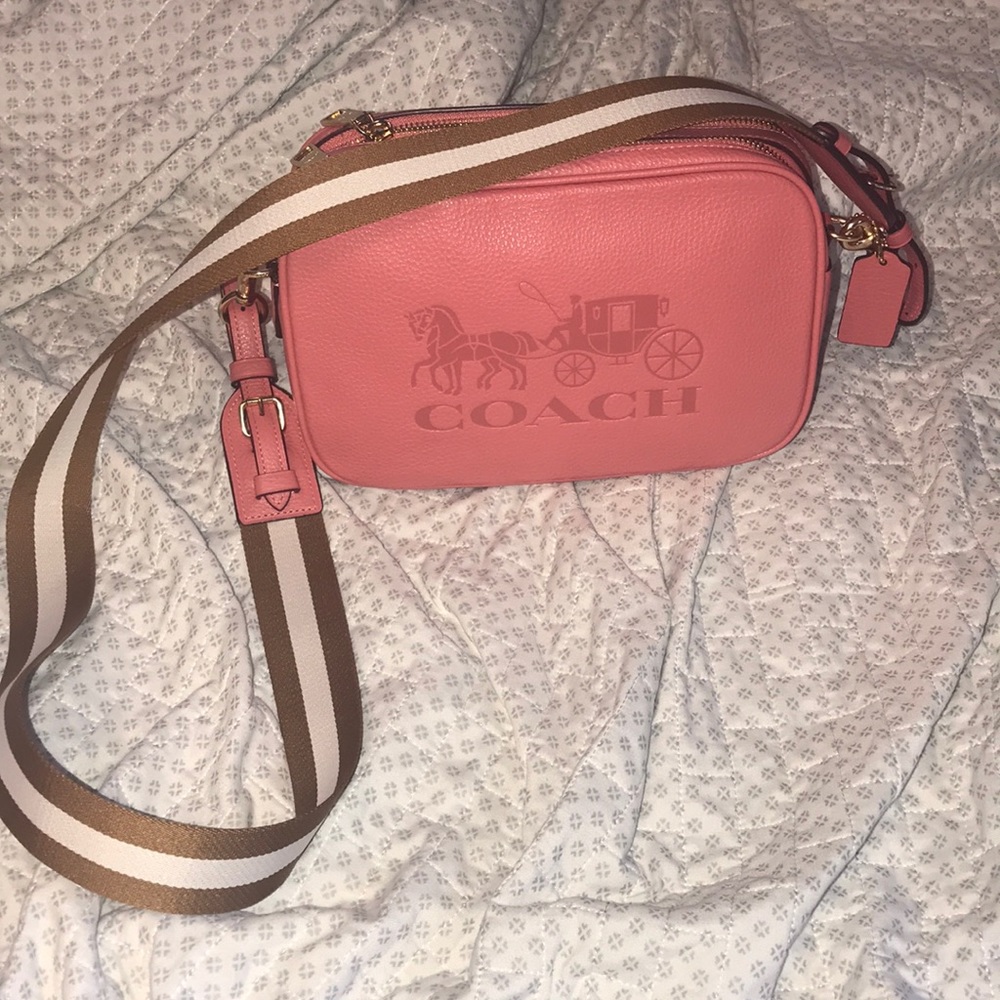 Coach Pink Crossbody Bag with Brown Strap